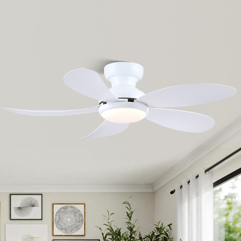 42 Inch Modern Indoor Low Profile Ceiling Fans With Lights And Remote/App, White