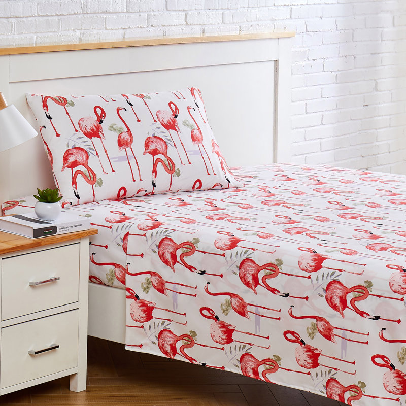 Fancy Flamingo Sheet Set, Queen Sheet Set with 2 Pillowcases