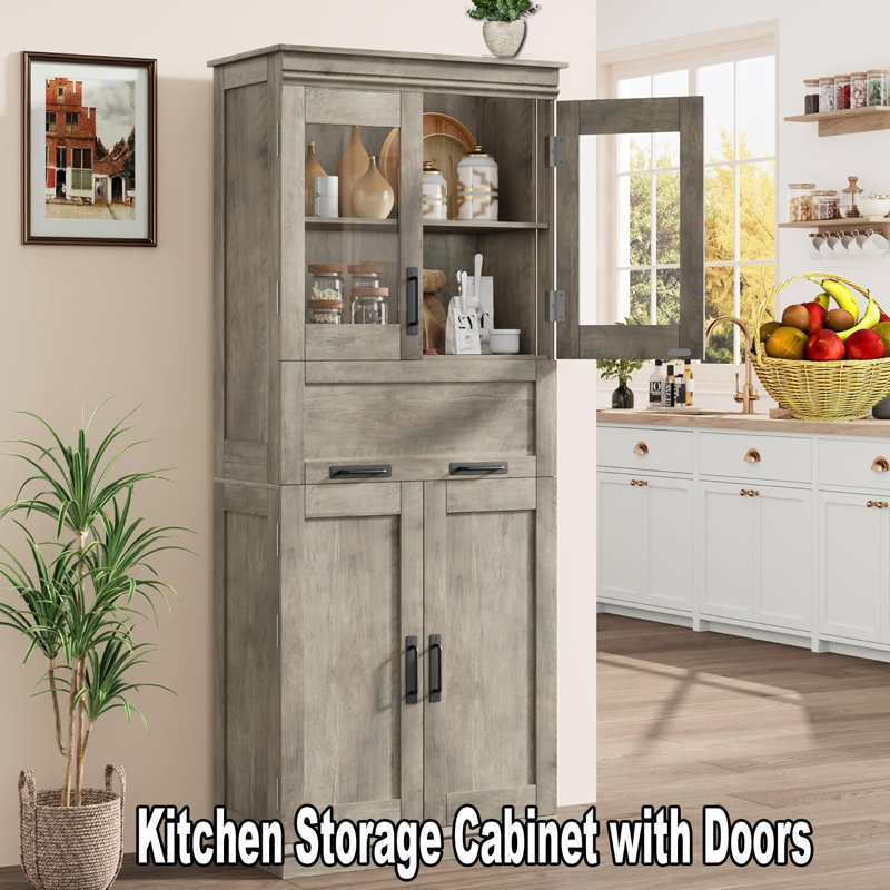 Armoire de rangement de 67 po de hauteur avec portes, Gris