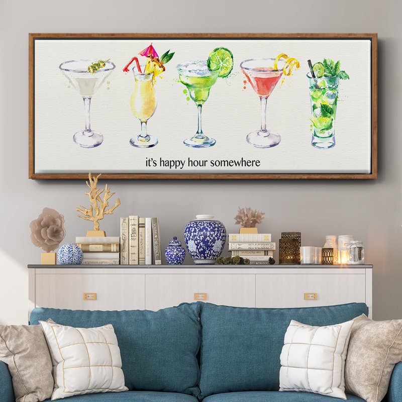 Happy Hour cocktails - toile encadrée, H 12 po x l 30 po