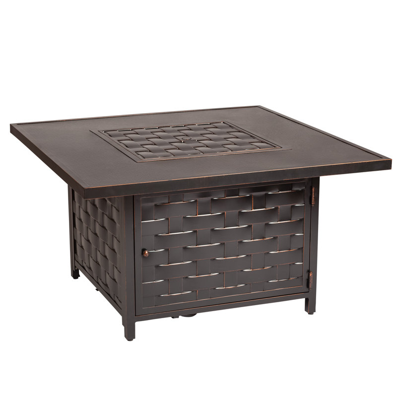 Ron Fire Sense Aluminum Convertible Gas Fire Pit Table 55,000 BTU ,Nylon Weather Cover & Clear Fire Glass-Bronze Finish
