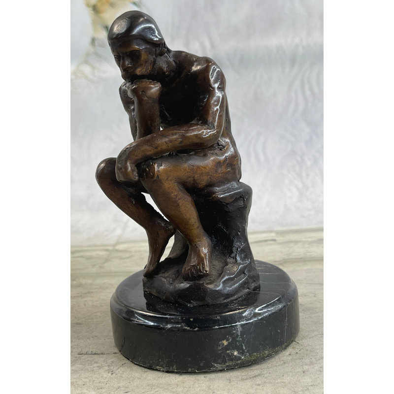 The Thinker Thinking Man By Auguste Rodin Bronze Desktop Statue Sculpture Figure 6" X 4"