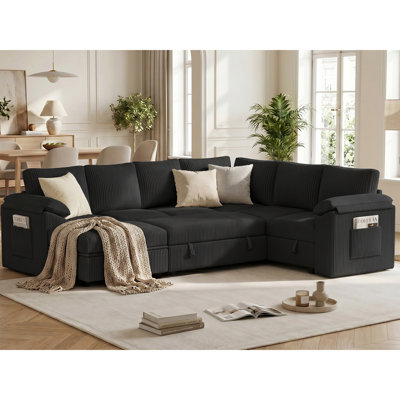 107" Cloud Modular Sectional Sofa with Ottoman,Modern Corduroy Couch for Living Room,7 Seat Sofa with Storage,U-Shaped Sofa,Random Combination