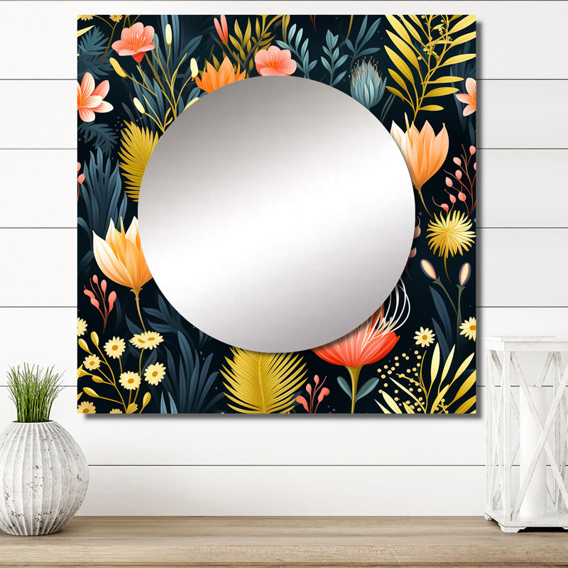 Vibrant Coastal Botanics Coastal Motif - Grand miroir carré floral pour décoration murale, 23 po x 23 po