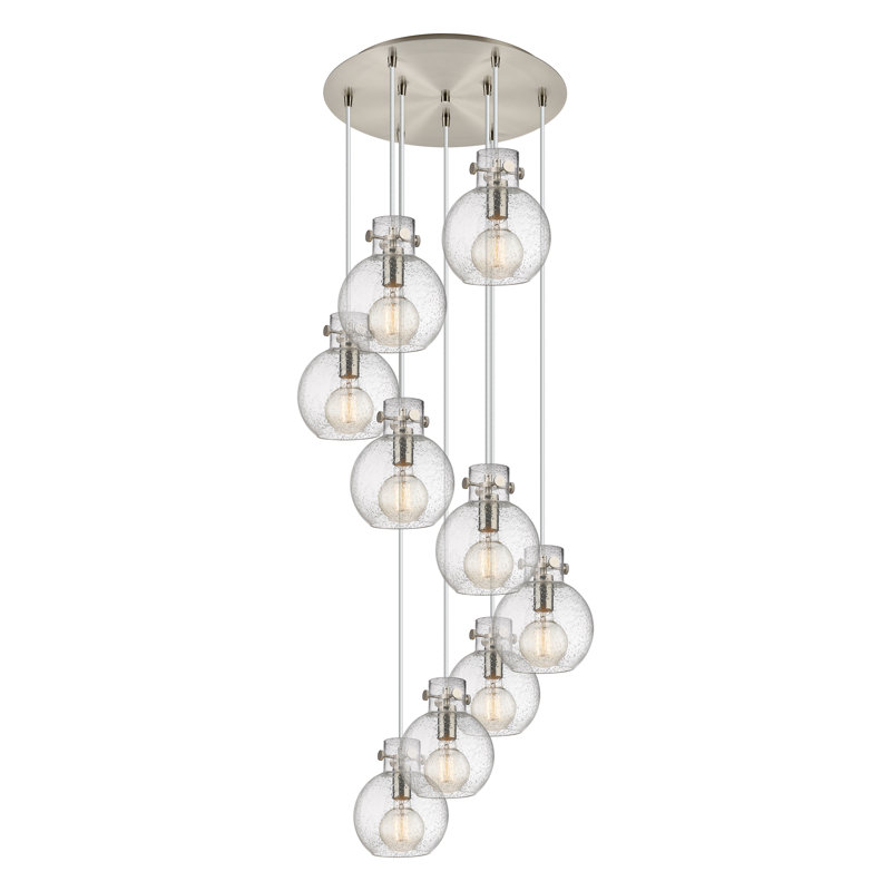 Luminaire suspendu 9 lumières Amrith, Bullé, Nickel satiné brossé