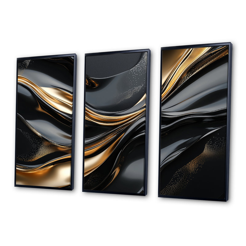 Captivating Gold and Black Marble IV - Abstract Modern Waves, impression d'art mural, H 28 po x l 36 po x P 1 po