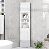 Multi-Functional Corner Cabinet Tall Bathroom Storage Cabinet With Two Doors And Adjustable Shelves, Open Shelf