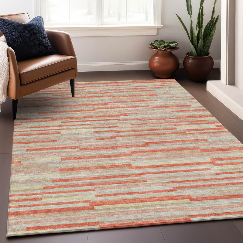 Premium Machine Washable Prisco Salmon Rug, Rectangle 5' x 7'6"