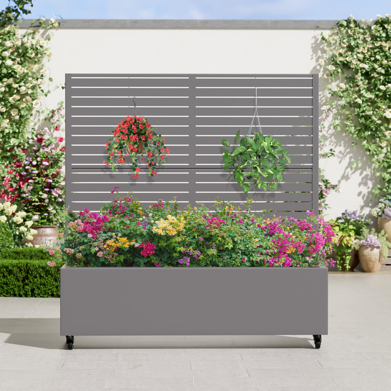 Lit de jardin en métal avec treillis et roues, H 47 po x l 47 po x P 16 po, Gris