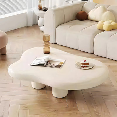 48.4" Cloud-Art Modern Solid Wood Coffee Table With 4 Legs, Vintage Veneer Finish for Living Room by Ivy Bronx