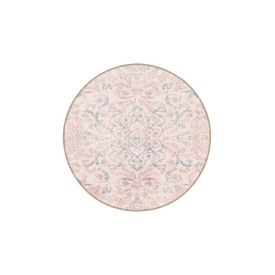 Modern Light Pink Traditional Patterned Washable Decorative Rug