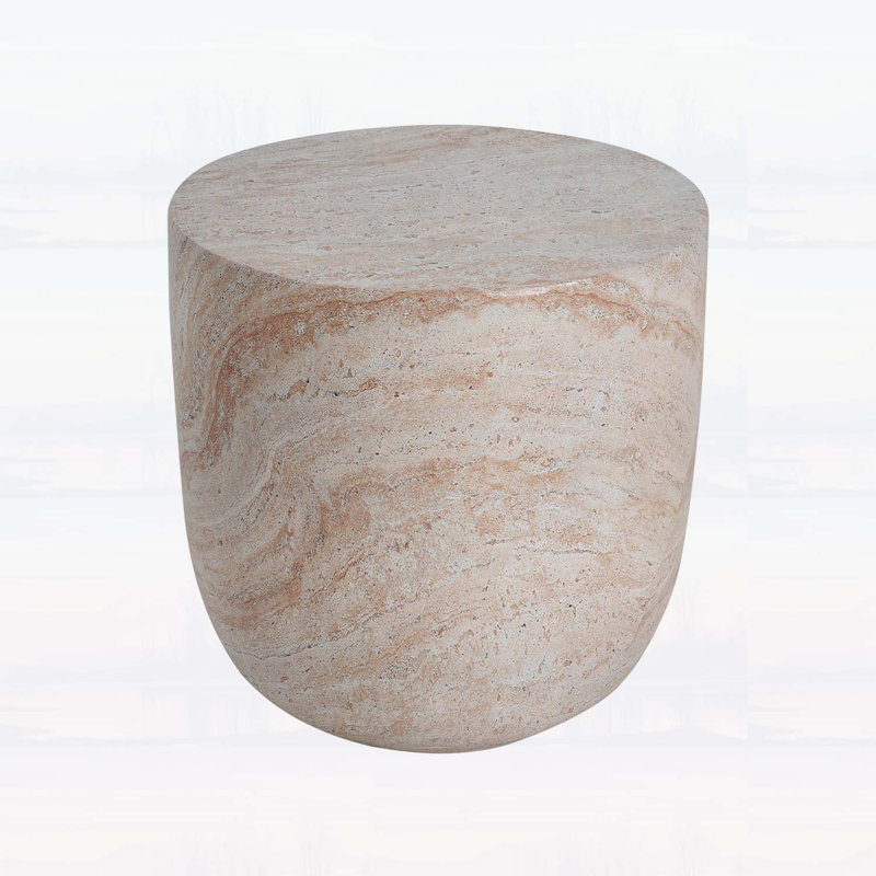 Outdoor and Indoor End Table with Elegant Travertine Finish,No assembly