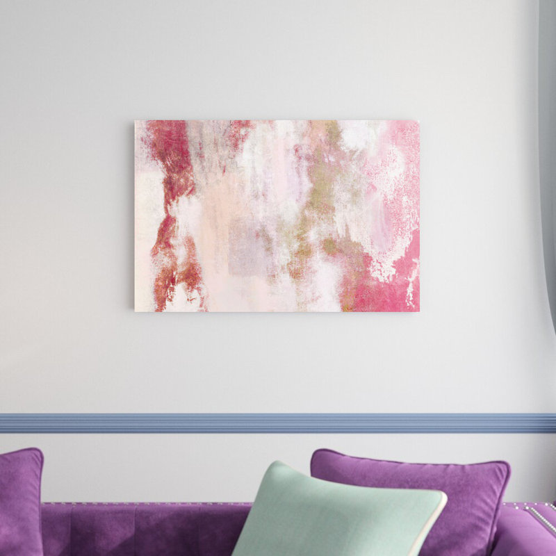 Rose et or abstrait - peinture sur toile tendue, H 20 po x l 30 po, Imprimé avec cadre noir, Oui