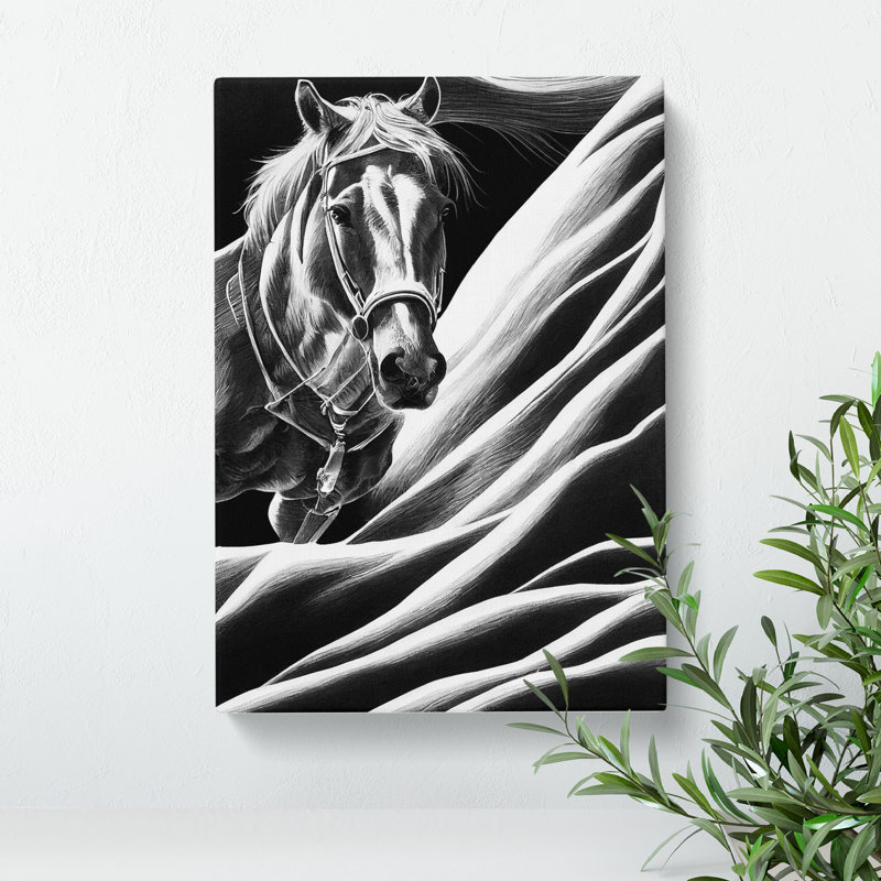 Monochrome Horse No.4 - Wrapped Canvas Print, 50cm H x 35cm W x 3cm D
