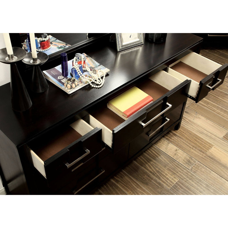 Table de chevet transitionnelle 1pc, 2 tiroirs doublés de feutre, base en bois massif, placage, style de tiroir de couleur de pièce de chambre à coucher et plateau, confort
