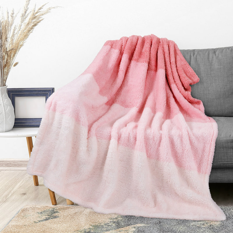 Jeté de lit Fluffy Sherpa, Jeté, Dégradé / rose