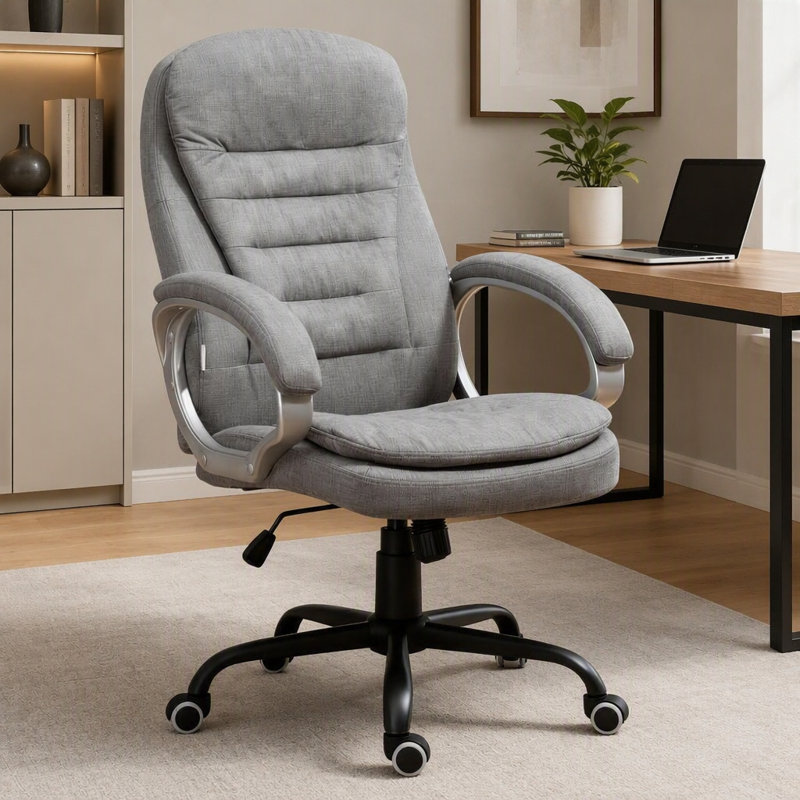 Fauteuil de bureau à dossier haut, réglable en hauteur et pivotant, gris, pour un confort et un soutien optimaux.