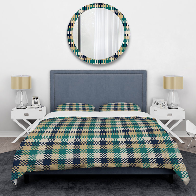 Ensemble de housse de couette en microfibre crème / vert 3 pièces, Housse de couette pour très grand lit et 2 très