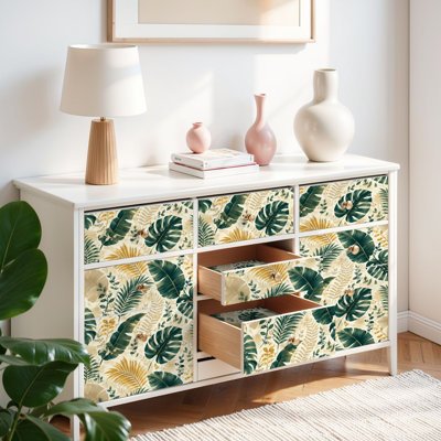 Papier de contact à peler et coller tropicales feuilles de papier peint tropicales dorées et blanches, style sans couture Hawaii, auto-adhésif et amovible