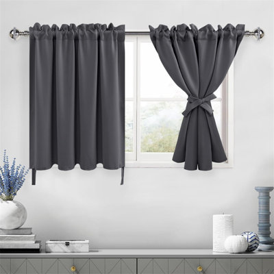 Dark Grey Short Tier Curtains 42X36 Inch For Bathroom Kitchen Basement Small Windows