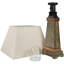 Lampe de table d'extérieur en ardoise naturelle 30 "avec abat-jour blanc et accents cuivre Wallach