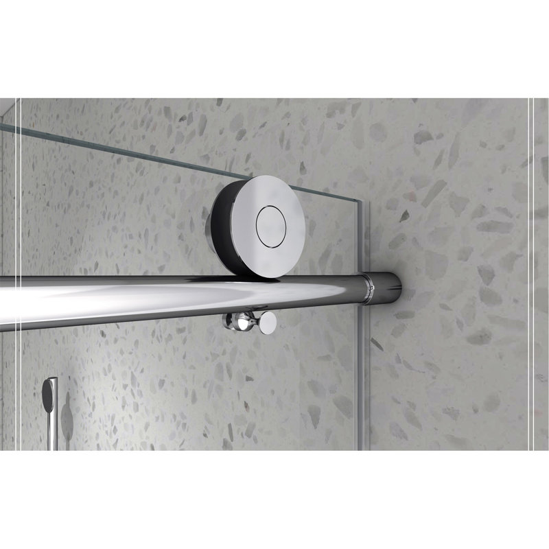 Grande porte de douche chromée sans cadre, fixe et décalée, grandes poulies en acier inoxydable 304 de 70 mm avec fonction de fermeture en douceur réglable, avec nettoyage facile et protection anti-déflagrante
