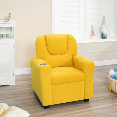 Roomy Toddler Recliner Chair with Cup Holder & Adjustable Footrest, Small Push-Back Kids' Reclining Seat for Ages 1–4, Nursery Armchair