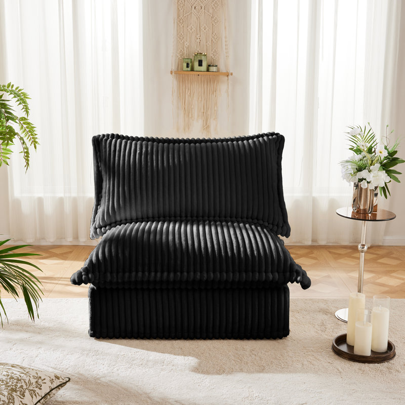 Fauteuil d'appoint en velours côtelé Kingsley, Velours côtelé noir
