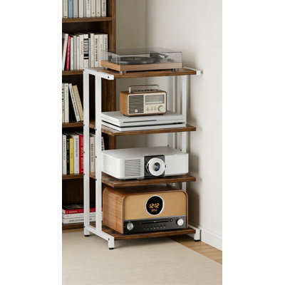 4-Tier Media Storage Stand, Open Frame AV Rack For Gaming Consoles, Soundbars, DVD Players, And Audiovisual Equipment With Ventilation And High Weight Capacity