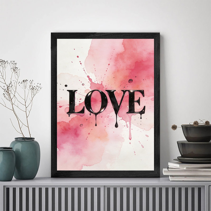 «Black», aquarelle encadrée «Love», impression sur toile, thème de la Saint-Valentin, impressions encadrées, H 11 po x l 9 po