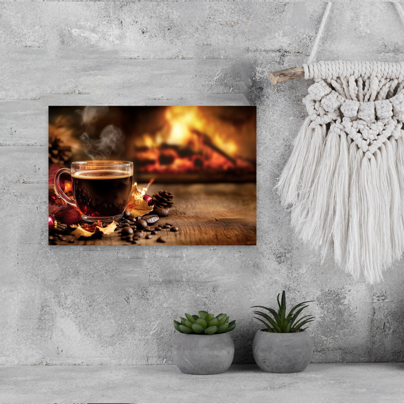 Cozy Coffee Fireplace Rustic Abstract Contemporary Autumn Winter, impression d'art mural, H 12 po x l 18 po