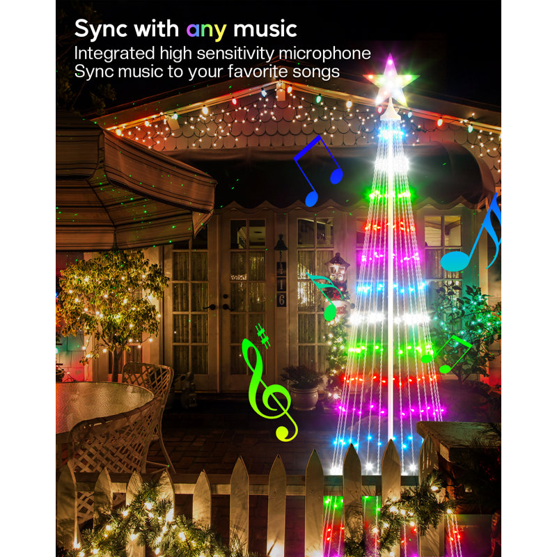 Arbre de Noël à DEL intelligent de 6 pi avec éclairage extérieur, arbre de Noël Bluetooth avec lumières, minuterie imperméable, application et télécommande 16 millions de couleurs à DEL, décorations de jardin