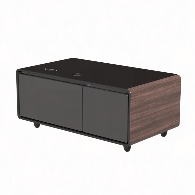 Modern Smart Coffee Table with Built-in Fridge, Bluetooth Speaker, Wireless Charging, Touch Control Panel, USB Interface, Outlet Protection, Atmosphere light
