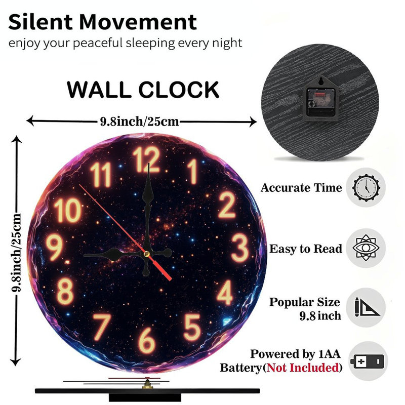 Horloge galaxie avec chiffres lumineux