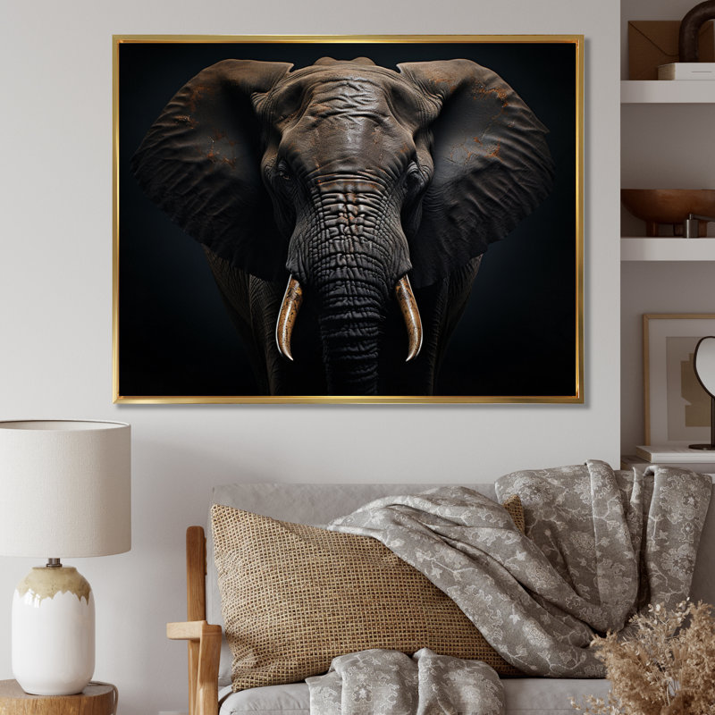 Éléphant, reproduction d'art sur toile, éléphant majestueux silencieux II, Cadre flottant doré, H 34 po x l 44 po x P 1,5 po