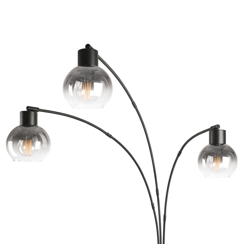 72.8 in Industrial 3-light Led Arched Standing Tree Floor Lamp With Adjustable Swing Arm Heads, Black, Gray