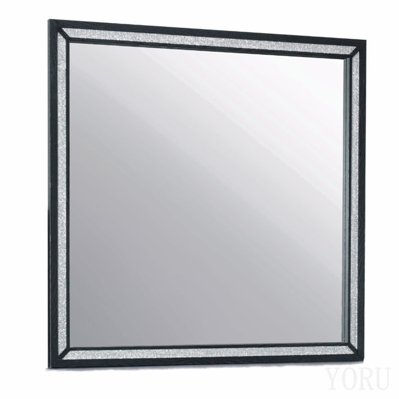 Miroir noir, 39.57" H x 44.09" W, Bois massif et panneau de fibres à densité moyen, Carrée