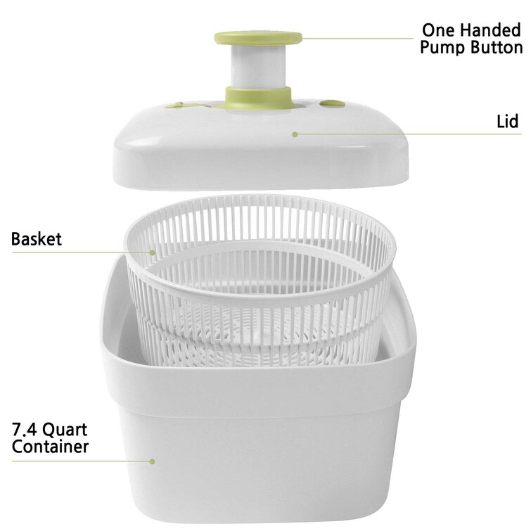 Letusto Salad Vegetable Spinner & Fruit Washer(7.4 Quartz) - Easy One-Hand Pump Drain System and Dryer for Lettuce - Perfect for Washing Leafy Greens