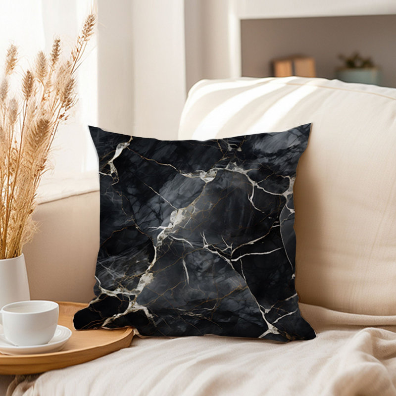 Abstract Black Marble Geode Symphony I Modern, 18"H x 18"W