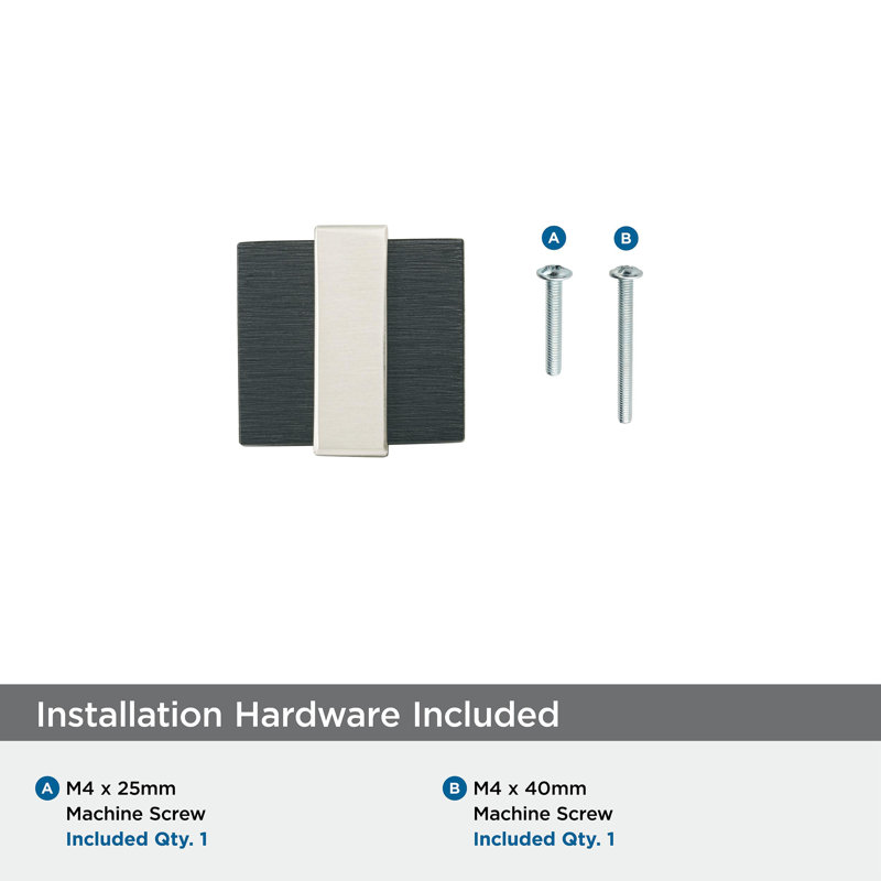 1-3/8" Brushed Matte Black and Satin Nickel Square Knob