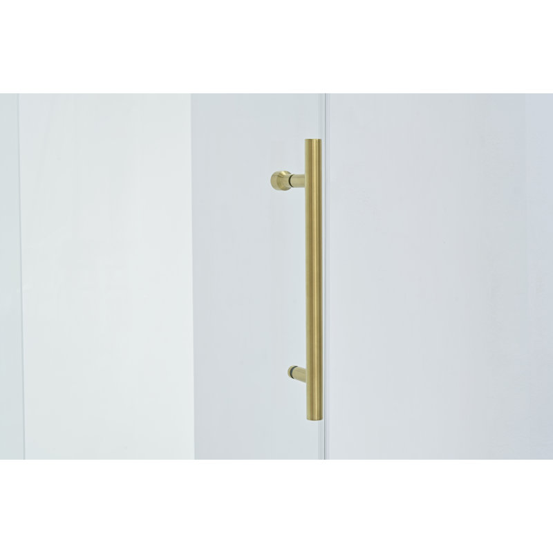 56–60" W x 76" H Frameless Bypass Single Sliding Shower Door with Explosion-Proof Clear Glass, Titanium Gold/Soft Close