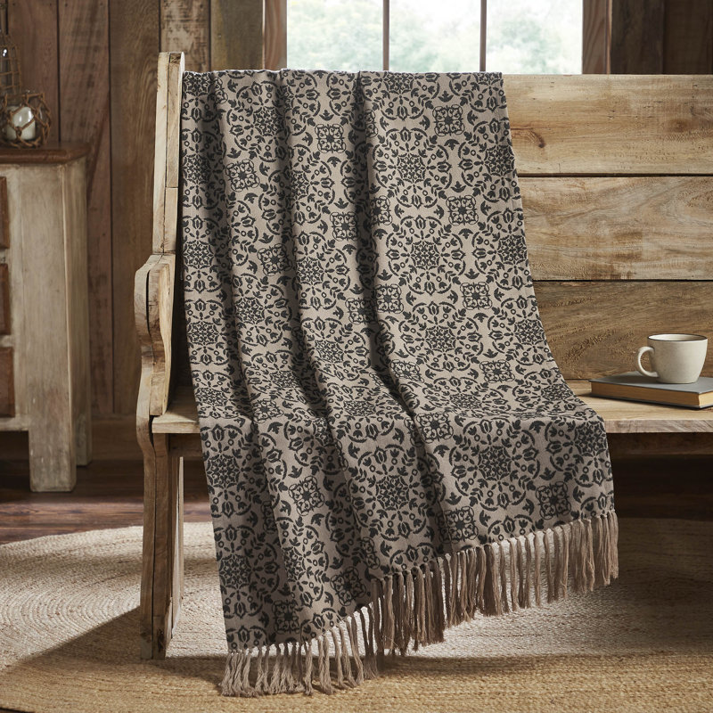 Handmade Black and Tan Cotton Jacquard Woven Throw Blanket