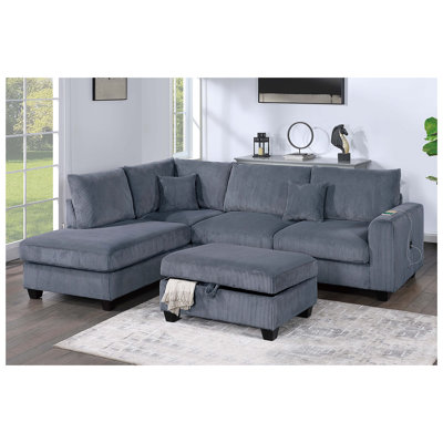 Ensemble de canapé modulaire 3 pièces de style moderne avec port USB et repose-pieds avec accoudoir à droite et canapé à accoudoir à gauche