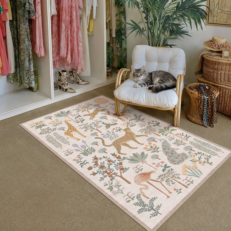 Tapis Luma Vintage Safari Animal avec envers antidérapant, Rectangle 3 pi x 5 pi
