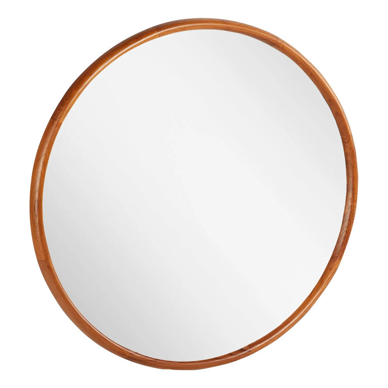 Novak Round Teak Wood Bathroom Vanity Mirror