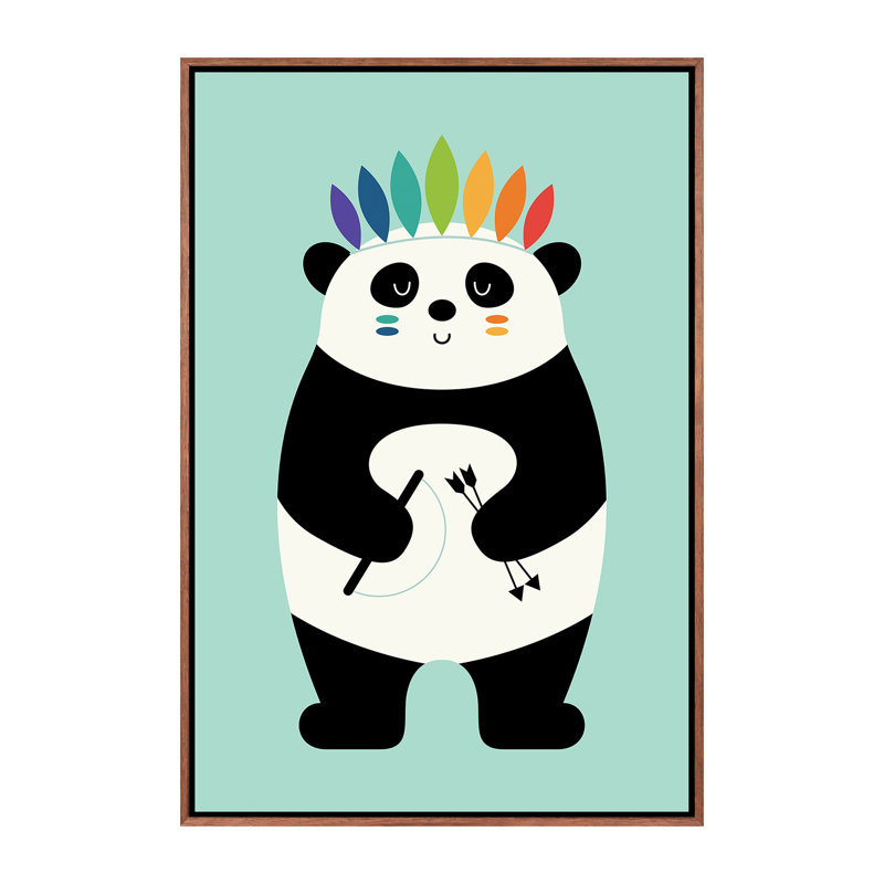 «Be Brave Panda» par Andy Westface - impression d'art graphique, Pas de tapis, Toile avec cadre en bois brun