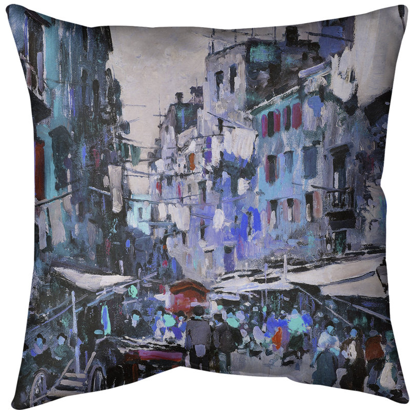 Felice Giordano Reversible Throw Pillow, Poly Fill, 16" x 16", Blue