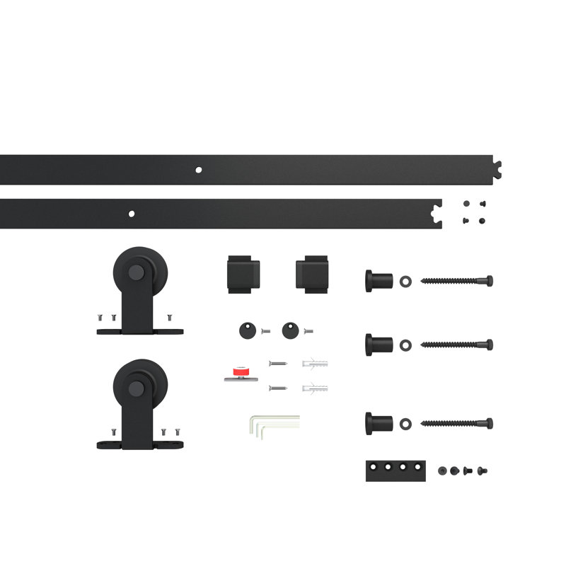 72 in. x 84 in. Black Aluminum Frame Frosted Glass Double Sliding Barn Door