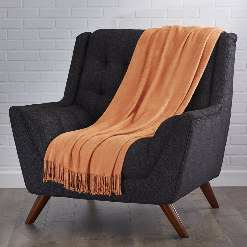 Tian Tian Hand Woven Throw Blanket, Bright Orange