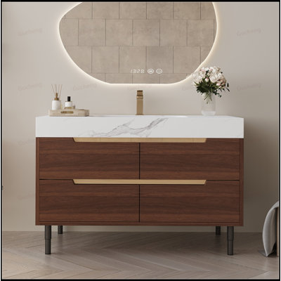 Meuble-lavabo 35,4 po à dessus en pierre frittée avec lavabo encastré